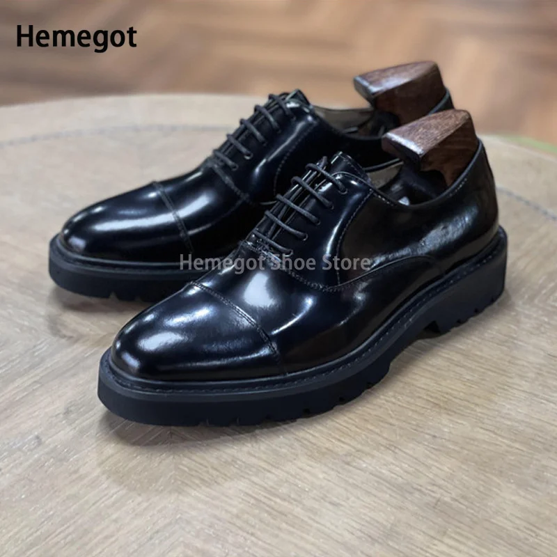 Men's Casual Leather Shoes High Quality Thick Sole Lace-Up Business Dress Shoes Black Leather Wedding Groom Shoes