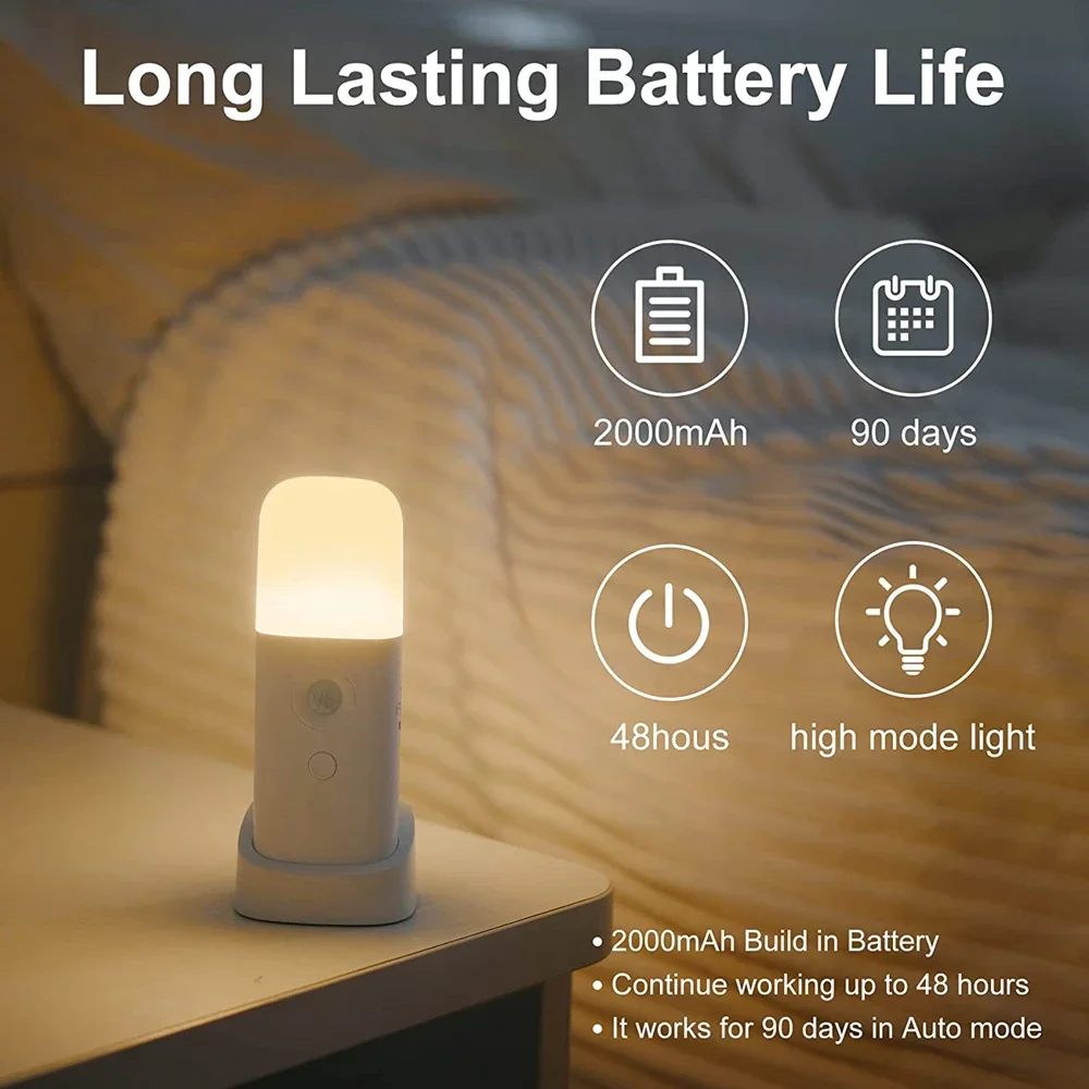 Luz Nocturna LED con Sensor de movimiento, lámpara nocturna portátil regulable, recargable por USB, activada por movimiento, para habitación de niños, dormitorio y pasillo