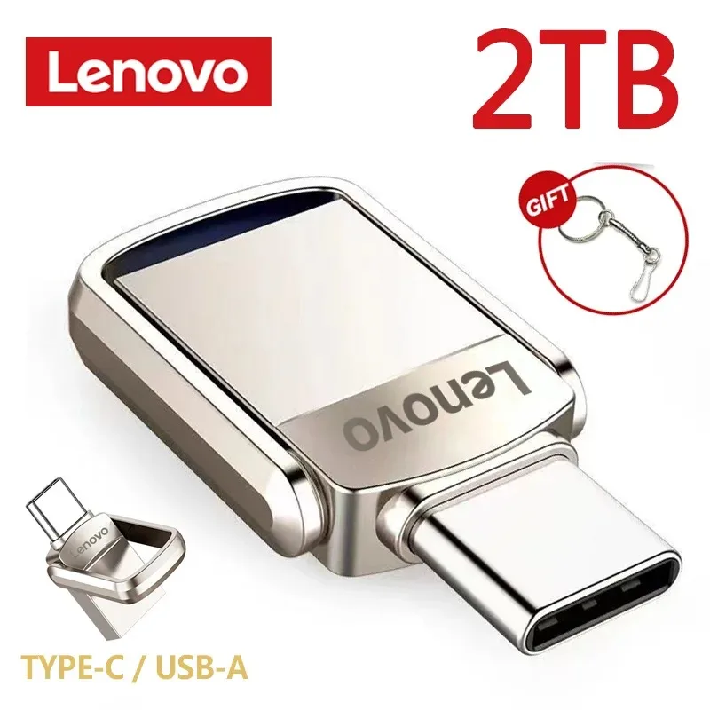 Lenovo Mini 2TB Usb 3.0, Flash Drive memori USB 1TB 512GB logam Tipe C OTG kecepatan tinggi tahan air 2TB