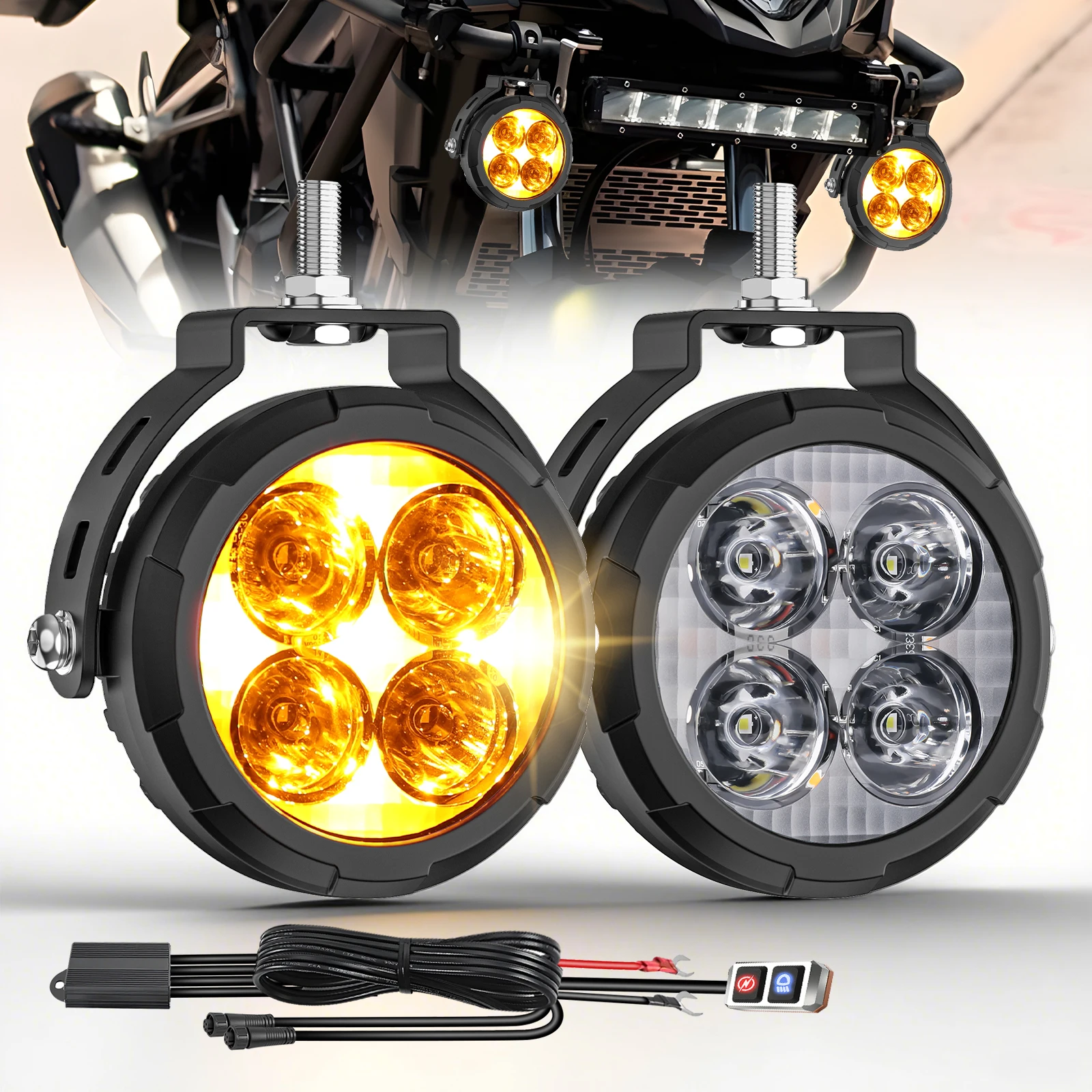 BraveWay 3 Zoll Superhelles Weiß-Gelbes LED-Spot-Arbeitslicht für Motorrad R1200GS / R1200GS ADV Offroad-Nutzung