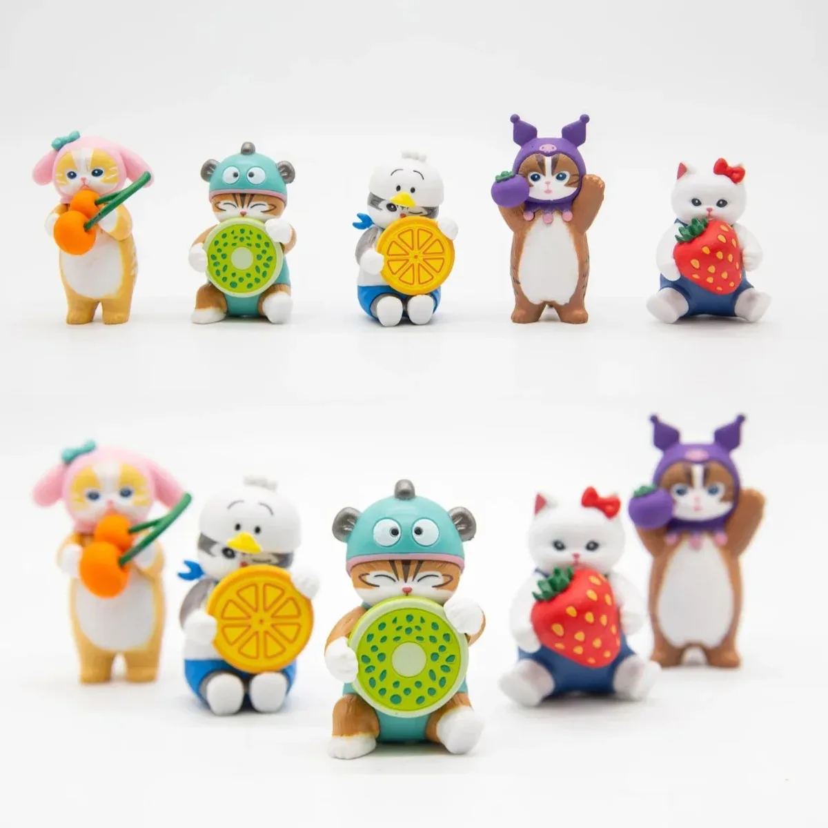 モフサンド 猫 コスプレ サンリオキャラクター フィギュア ブラインドボックス おもちゃ フルーツシリーズ コレクション ハローキティ クロミ メロディ 車 テーブル飾り