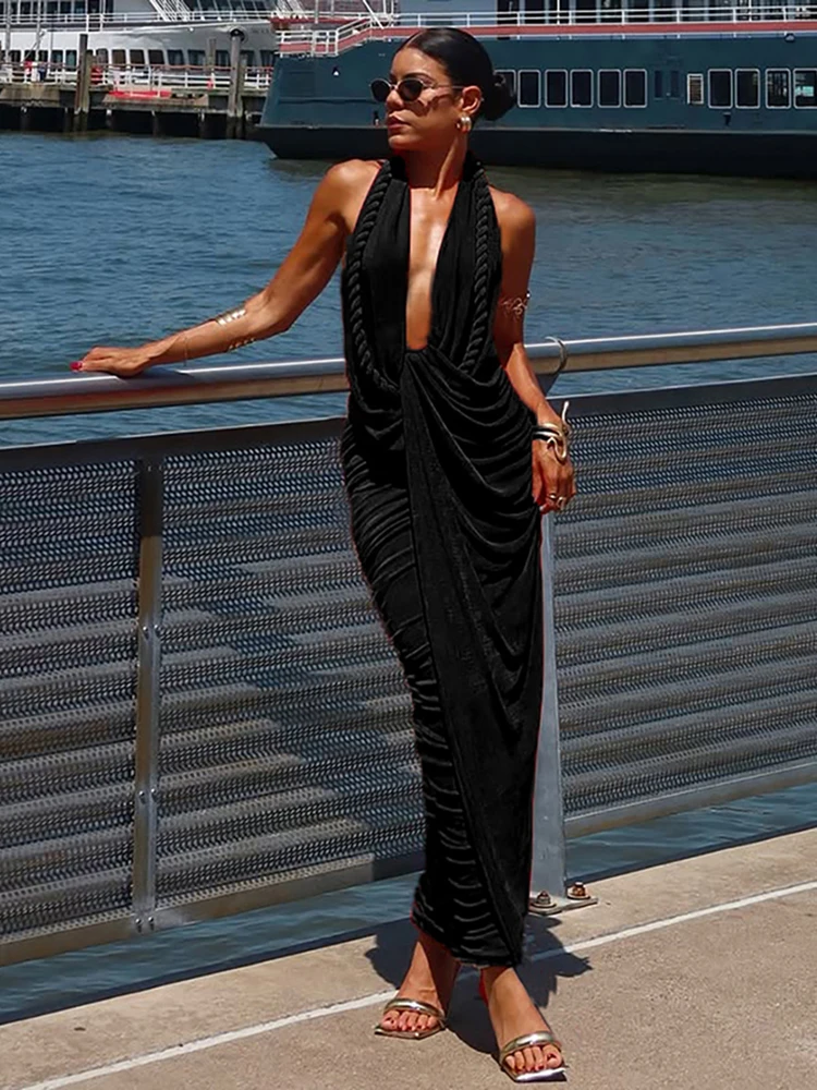 

Платье-халтер Sisterlinda с глубоким V-образным вырезом, женское, без спинки, сексуальное, бархатное, асимметричное, с драпировкой, элегантное, для Дня святого Валентина, дня рождения, вечеринки, облегающее