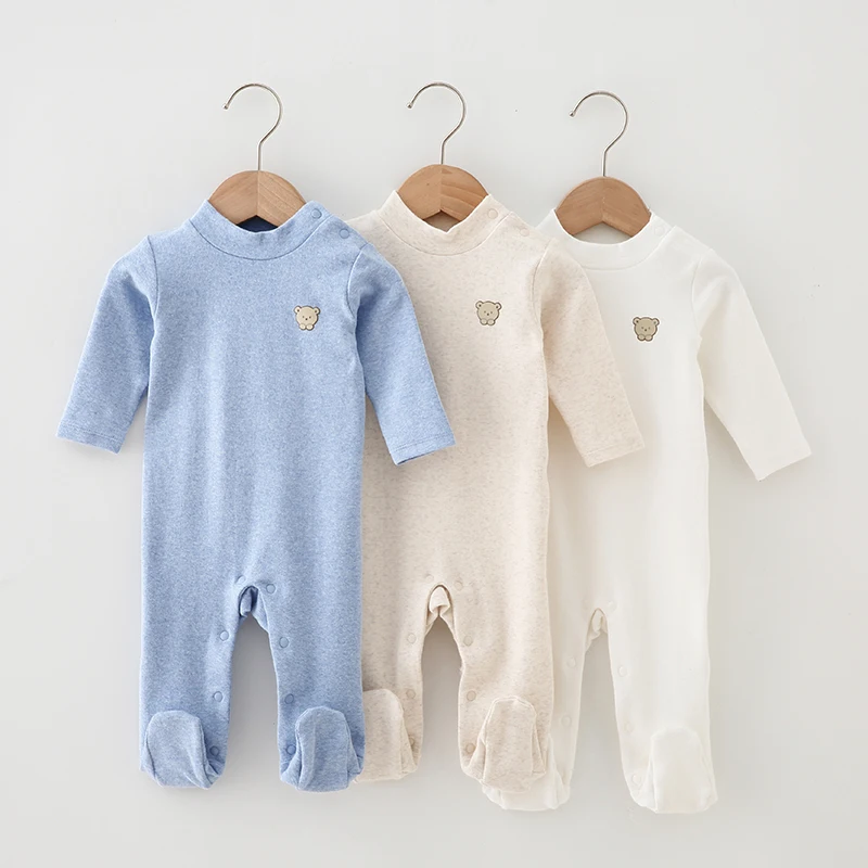 Baby boy overall romper girls pajamas clothes baby long sleeve romper melange colors high neck cotton/spandex warm baby overall