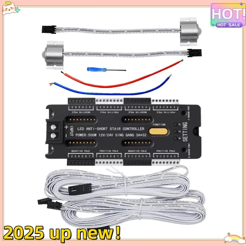 Pengendali Sensor Gerak LED Tangga Kualitas Unggul 32 Saluran Peredupan Pencahayaan Malam Dalam Ruangan 12V/24V Pita LED Langkah Tangga Con