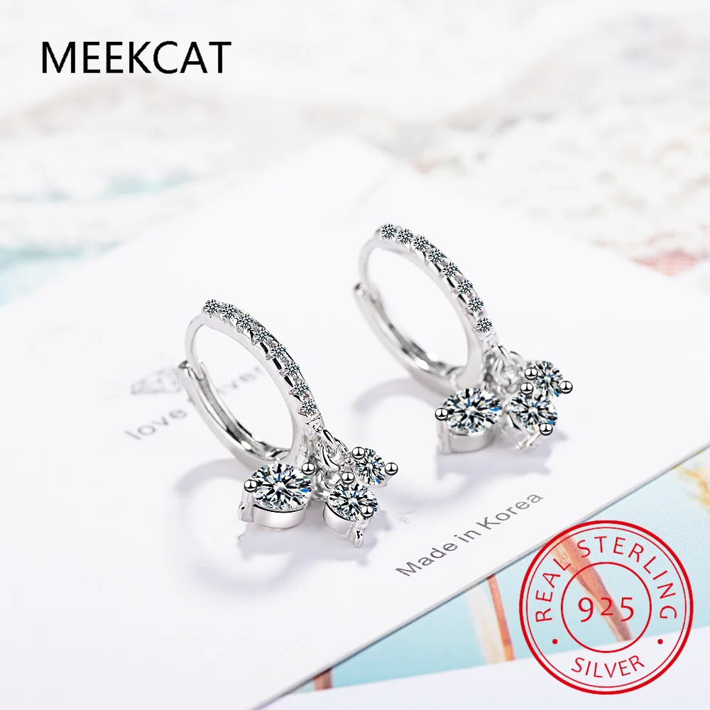 Pendientes D Moissanite de 3 quilates, Huggie de 2 quilates para mujer, Plata de Ley 925, pendientes colgantes de aro de 1 quilate con certificado Original de moissanita