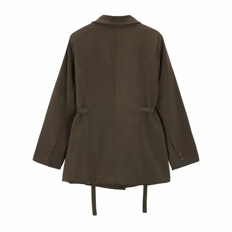 Autumn New Women Retro Casual Small Suit Korean Tie Unique Elegant Coat Cinches Waist Makes Tops