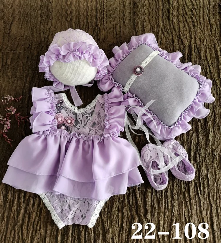 5Pcs Baby Lace Dress+Hat+Pillow+Shorts+Shoes Set Infants Photo Shooting Costume Outfits Newborn Photography Props