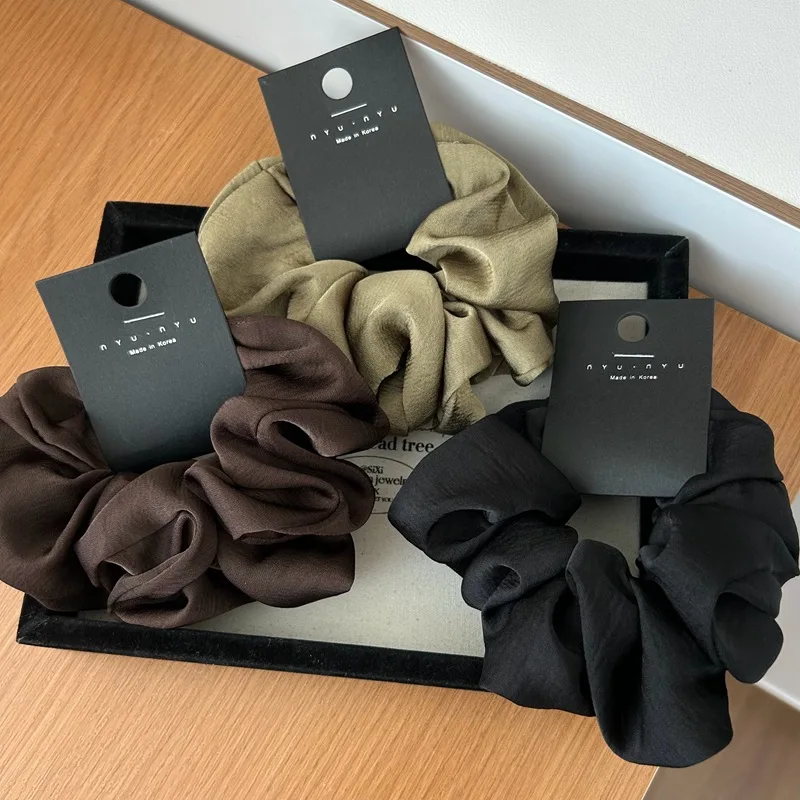 Korea Retro Satin Scrunchies For Women Elastic Big Hair Rubber Bands Girls Silk Hair Ties black hairbands hair accessoreis