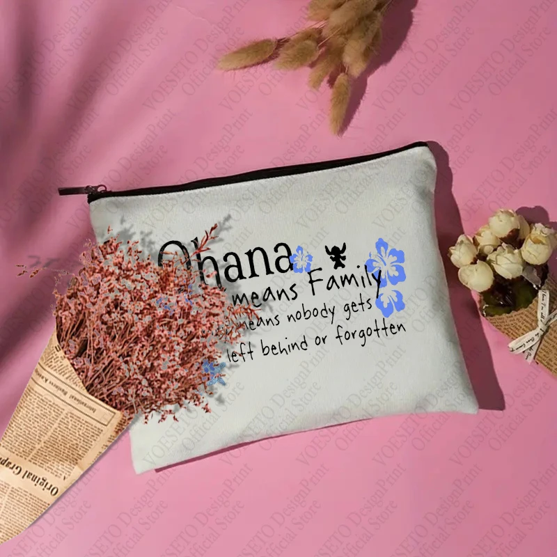 1 pc Ohana Means Family pattern Makeup Bag, Travel Toilet Storage Bag, Party Gift Zipper Organizer, Cosmetic Pouch For Makeup