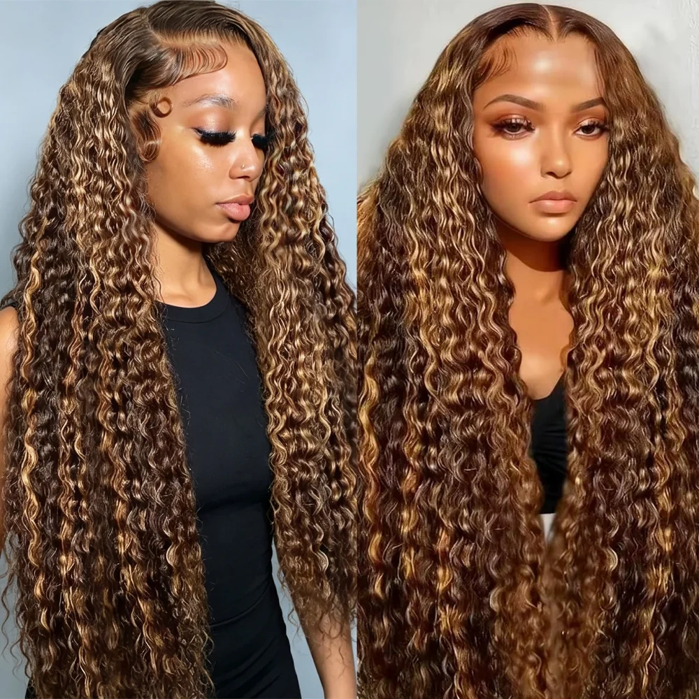 Water Wave Human Hair Wig for Women 200 250 Density 4/27 Highlight 13x4 HD Lace Frontal Human Hair Wig 5x5 HD Lace Closure Wig image 2