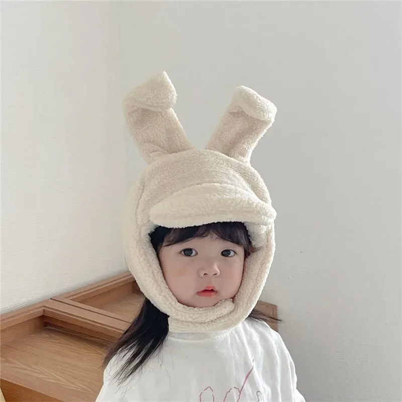 Baby Children Winter Hats Scarf Baby Cute Rabbit Ear Cap Hat Autumn Plush Cap for Girls Boys Kids Warm Thicken Hat Scarf Set