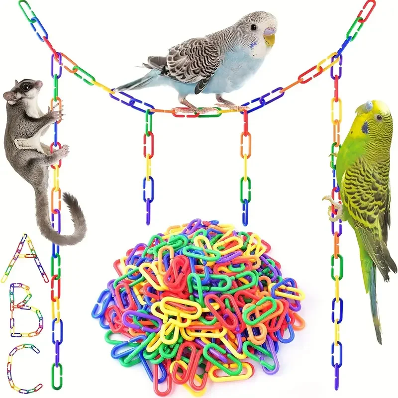 100PCS  C- shaped Hook Rainbow Bridge Parrot Toy Plastic Chain Honey Bag Flying Squirrel Parrot Toy Bird Toys