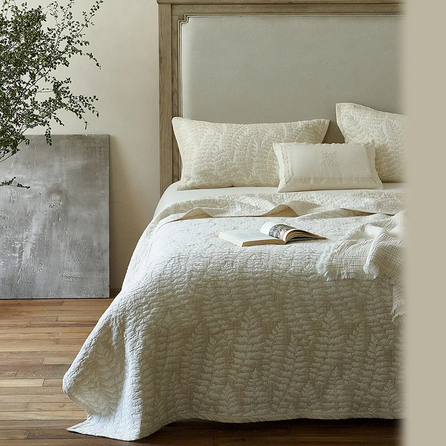 Natural Cotton Linen Quilt Set 3 Piece | Reversible Summer Lightweight Bedspread Coverlet | Non-Slip Jacquard Blanket for Bed