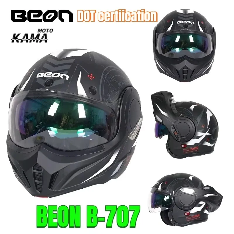 BEON B-707 Motorcycle Helmet Men's Women's Rear Flip Up Motorcycle Winter Anti Fog Motorcycle Full Helmet ECE Certification