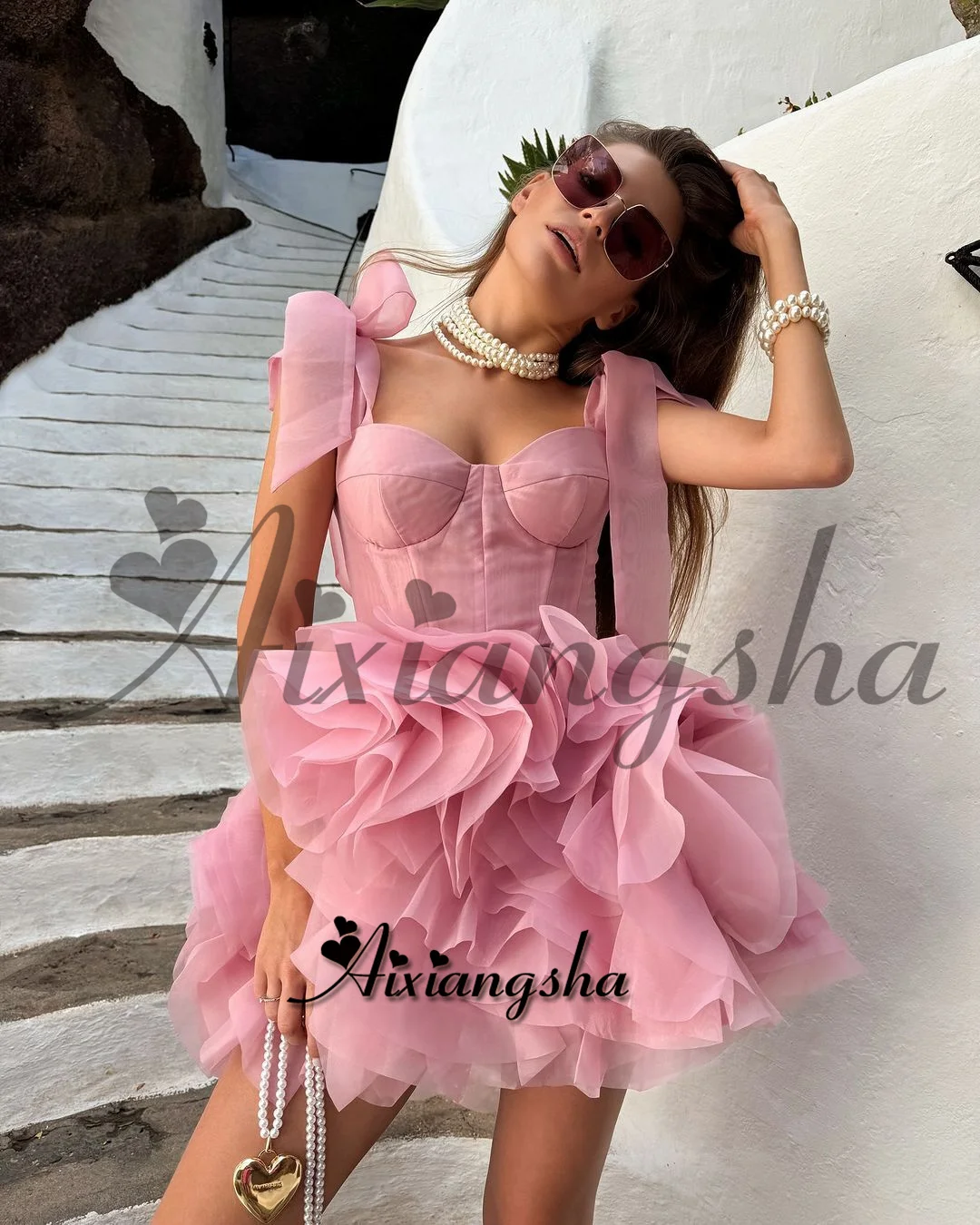 Aixiangsha Charming Mini Homecoming Dresses for Girls Sweetheart Bow Sleeveless Ruched Lace Up Robes De Soiree Customized