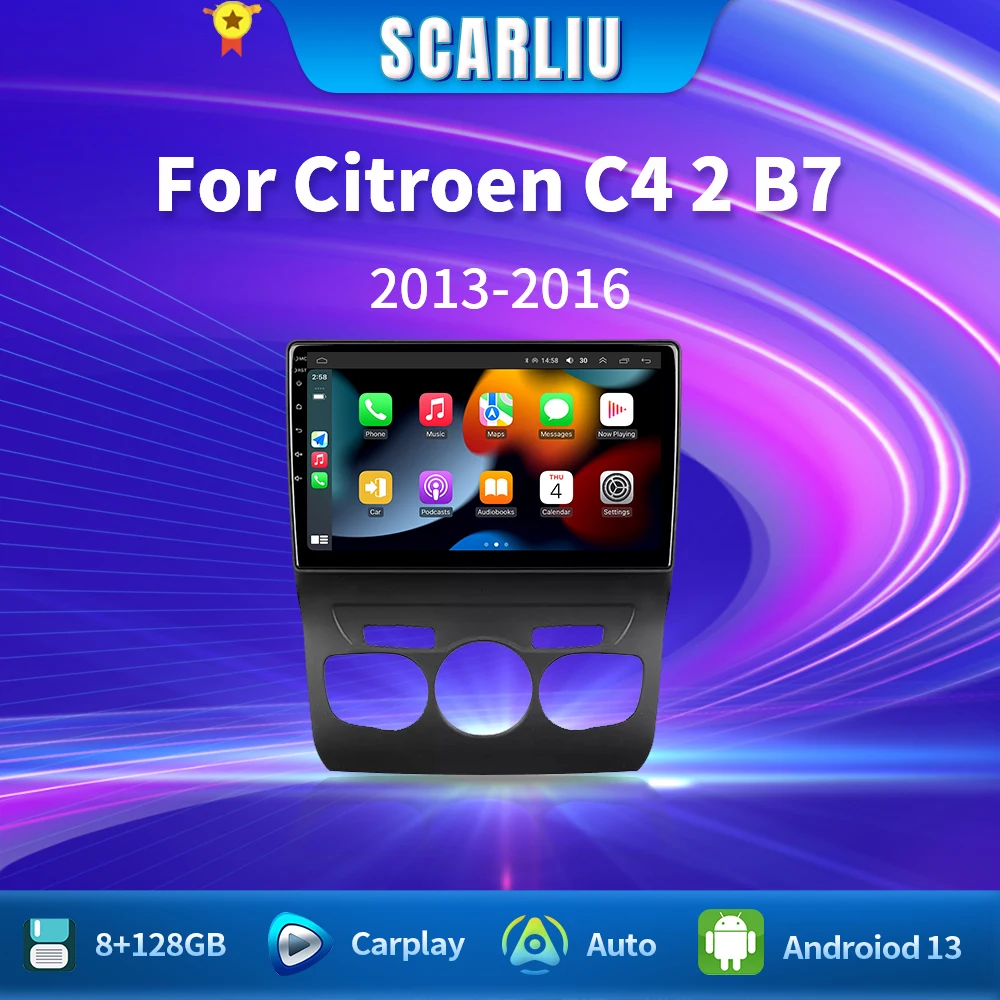 

SCARLIU Android 13 Car For Citroen C4 C4L DS4 2013-2016 Wireless Carplay Auto Radio Stereo Multimedia Player GPS Navigation