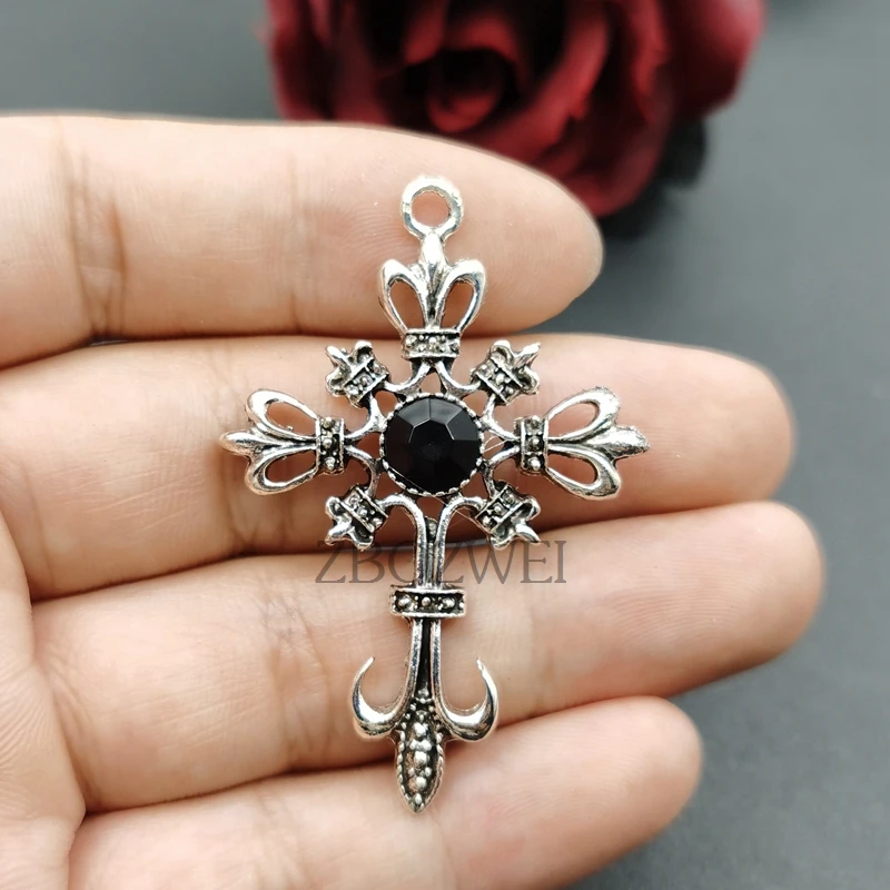 5pcs Ornate Black Gothic Cross Pendant Crystal Cross Pendant Designer Charms Fit Jewelry Making DIY Handmade Jewelry Findings