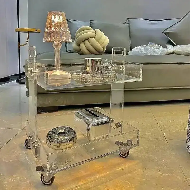 Several of Acrylic The Cart Coffee Middle Move Storage Side Rack The with Table Wheels Can Layers of Floor Net Red Food Truck