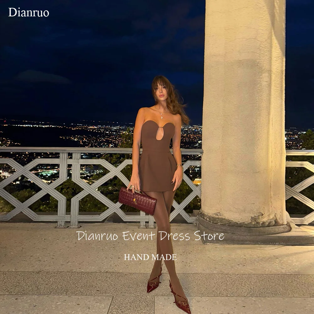 

Dianruo Коричневое атласное платье для выпускного вечера с вырезом в виде замочной скважины Vestidos De Boda Para Fiestas Мини-шнуровка сзади Сексуальное платье Vestido De Gala по индивидуальному заказу