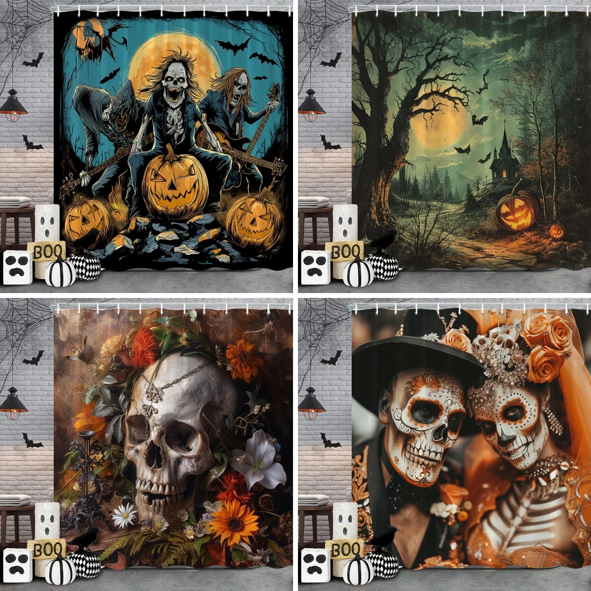 

Занавеска для душа на Хэллоуин, забавные парные розы с черепом, забавные тыквы, занавески для душа из полиэстера, занавески для ванной комнаты с крючками
