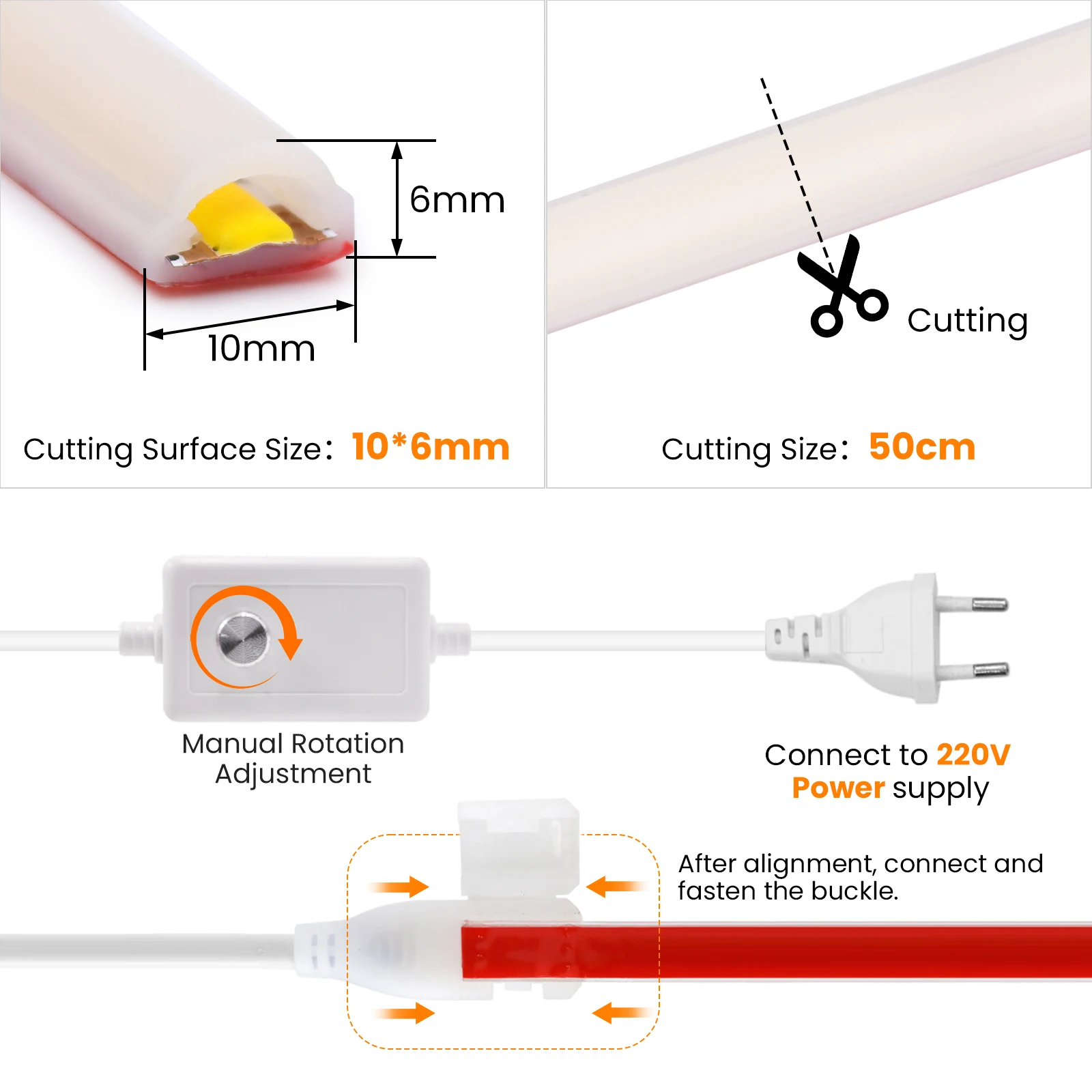 Taśma klejąca LED 220 V 288 diod LED/m wodoodporna elastyczna taśma LED COB z wyłącznikiem ściemniacza wtyczka EU ciepły biały/naturalny biały/biały