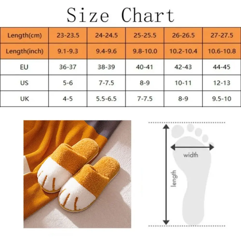 Casual Kitty Plush Cat Paw Slippers Soft Cute Cat Claw Slippers Animal Creative Winter Fluffy Slides Men