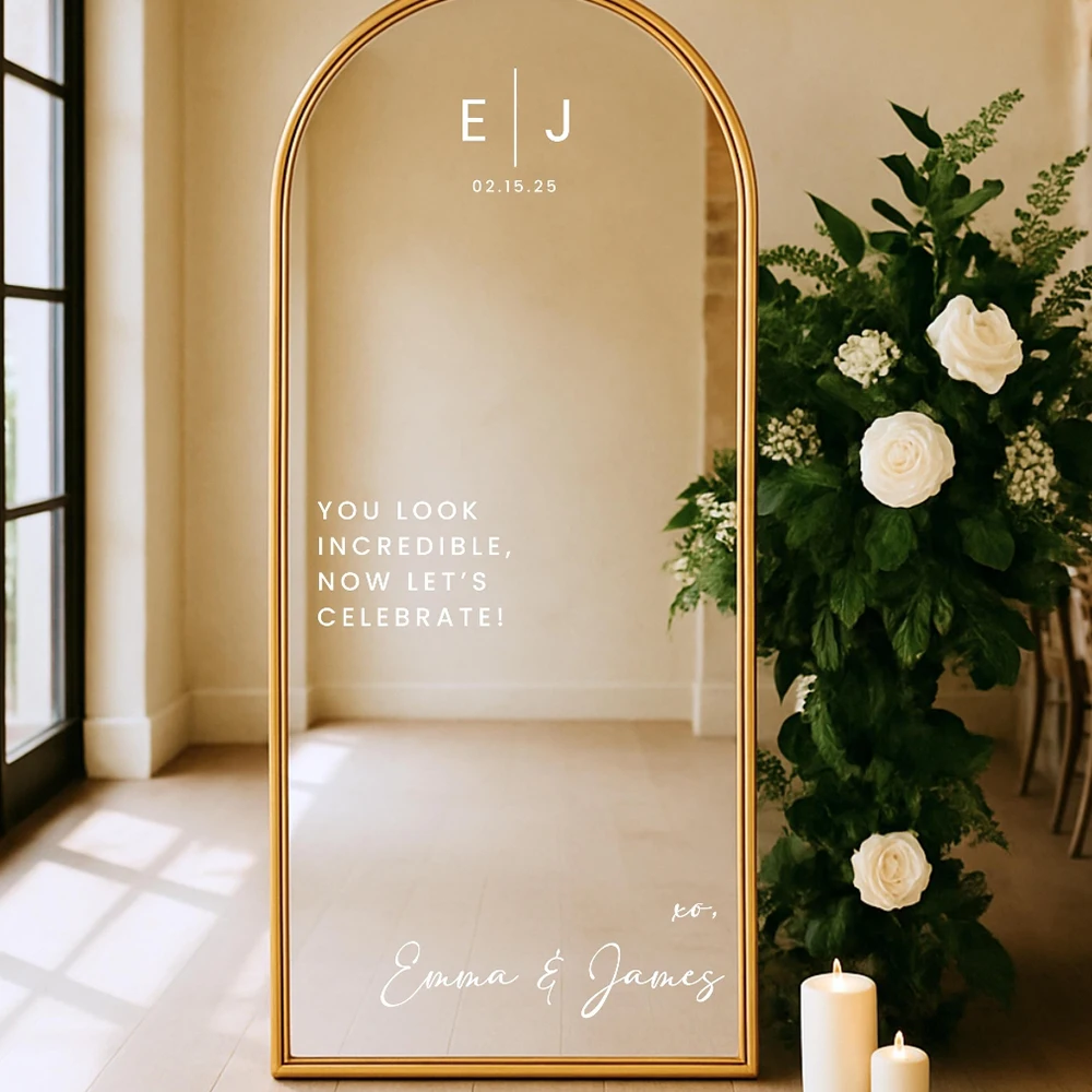 Wedding Mirror Stickers Initial Custom Name Vinyl Decal Wedding Welcome Sign Sticker Murals Romantic Mariage Décor