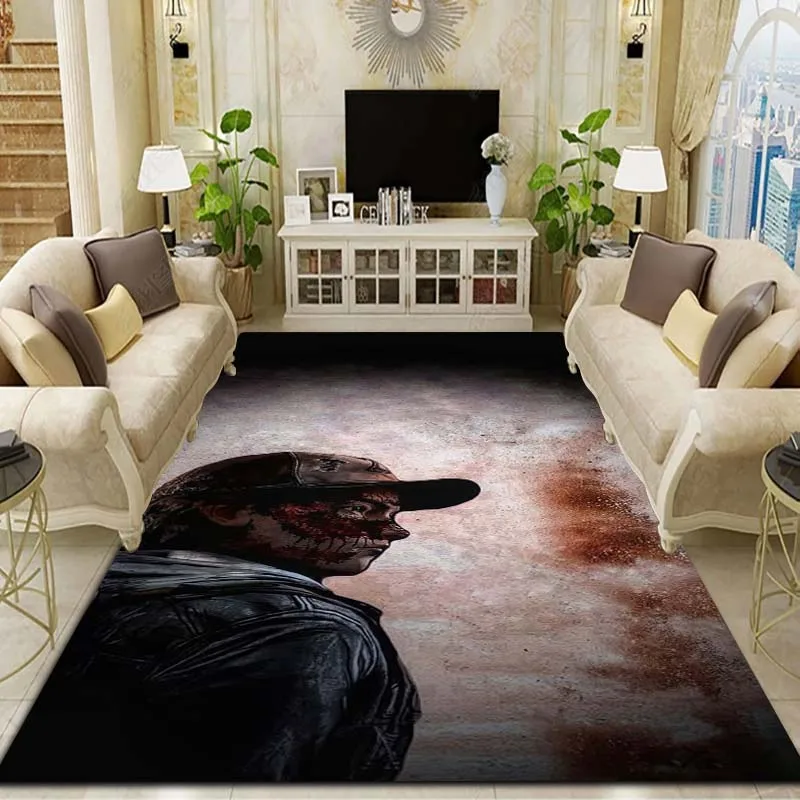 The Walking Dead Horror Character Print Flannel Area Rug Non-Slip Floor Mat For Couch Bedroom Living Room Indoor Home Decor Gift