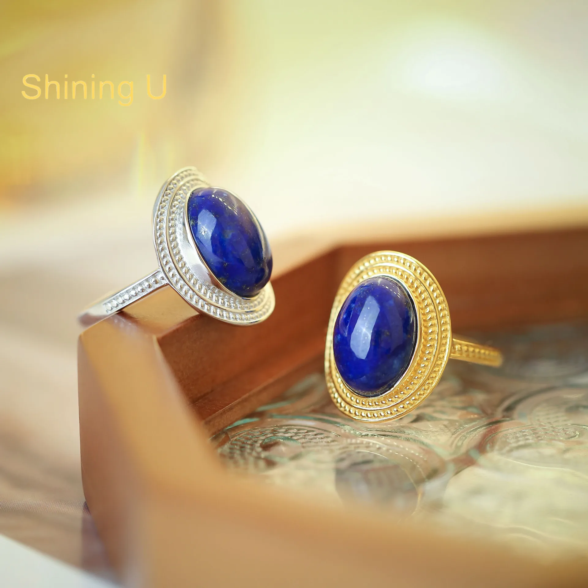 

Shining U S925 Silver Vintage Oval Lapis Lazuli for Women Fine Jewelry Summer