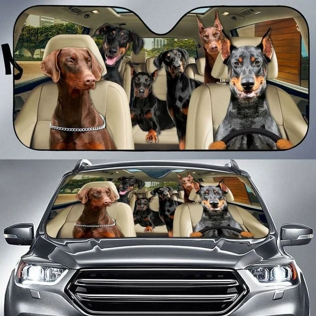 

Doberman Driver Car Sun Shade Puppy Pet Family Auto Front Window Windshield Animal Car Sunshade Anti-Sunlight Automotive Cover