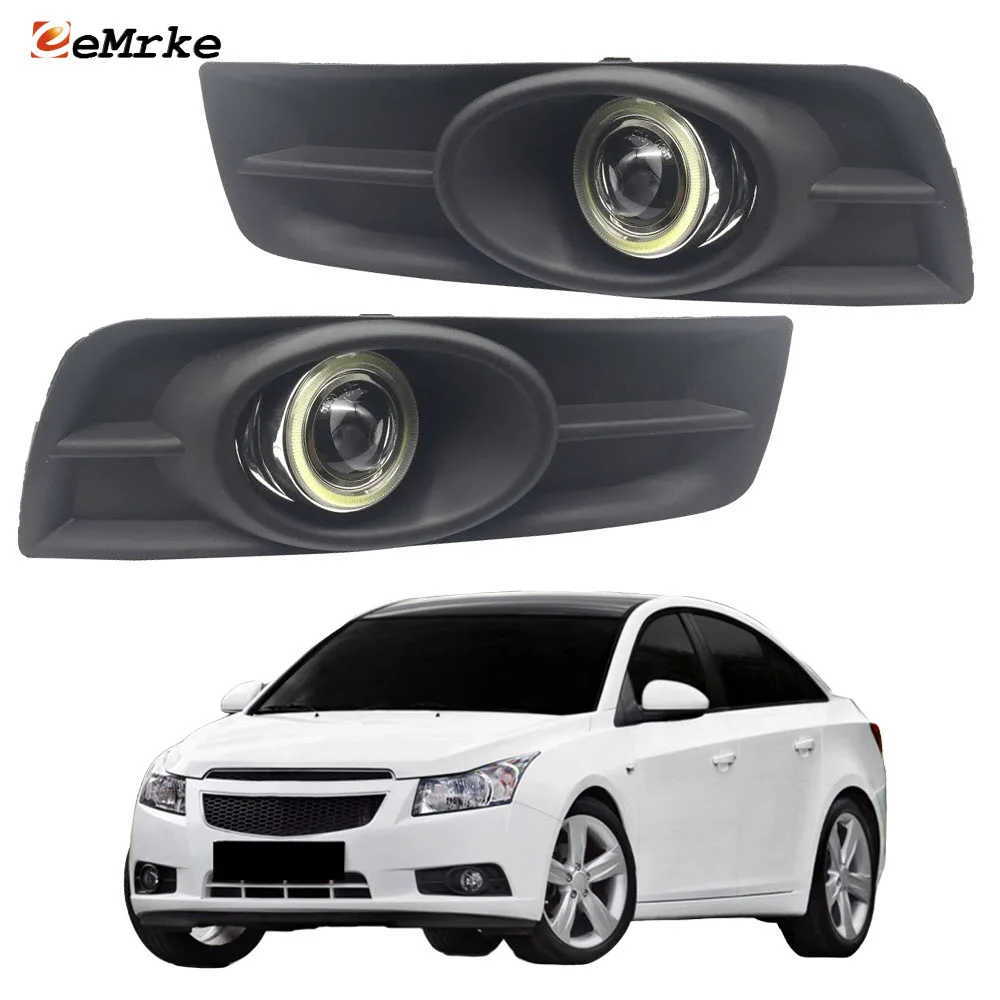 EEMRKE DIY Car Halogen Fog Lights for Chevrolet Cruze J300 2009-2012 Pre-facelift LED Angel Eyes DRL Daytime Running Lights PTF