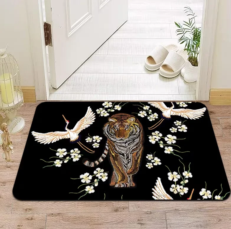 Tiger Roar Art Door Mat Anti Slip Bathroom Mat Ultra Fine Absorbent Bedroom Living Room Camping Carpet Bedroom Carpet Decoration