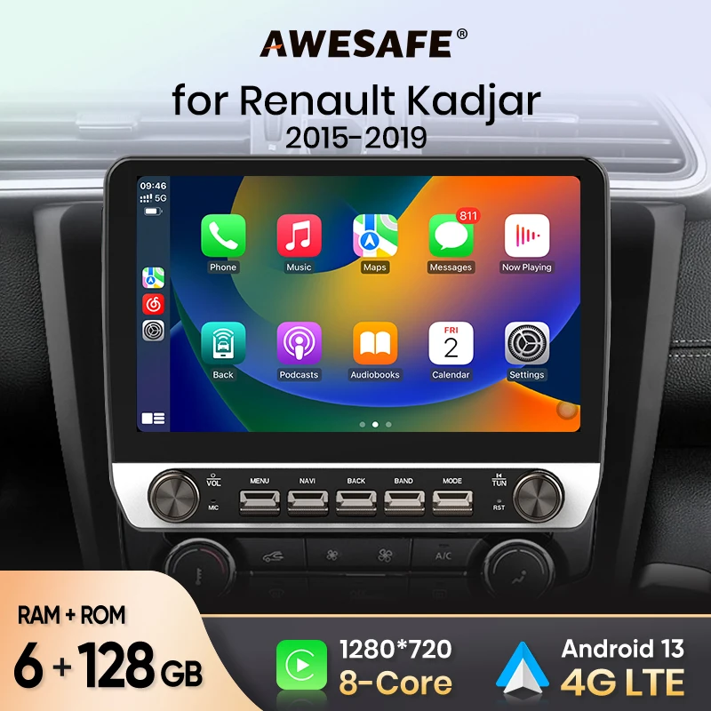 AWESAFE Car Radio for Renault Kadjar 2015 - 2019  Wireless Carplay for Apple Android Auto Stereo with Buttons Multimedia GPS 4G