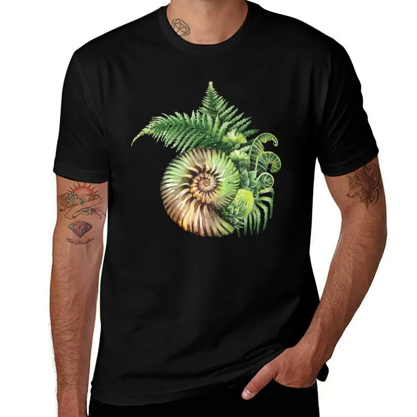 

Prehistoric watercolor seashell and fern branches T-Shirt anime tshirt man t shirt designer T-Shirt