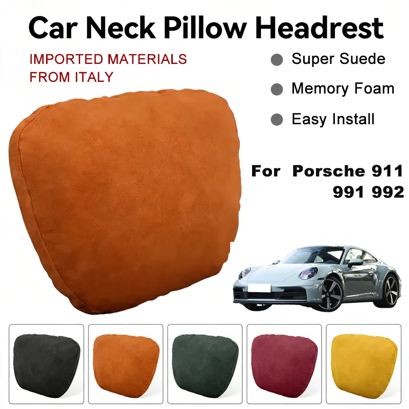 Italy Suede Car Neck Rest Pillow For Porsche 911 991 992 Seat Head Neck Support Cushion Auto Interior Accessories