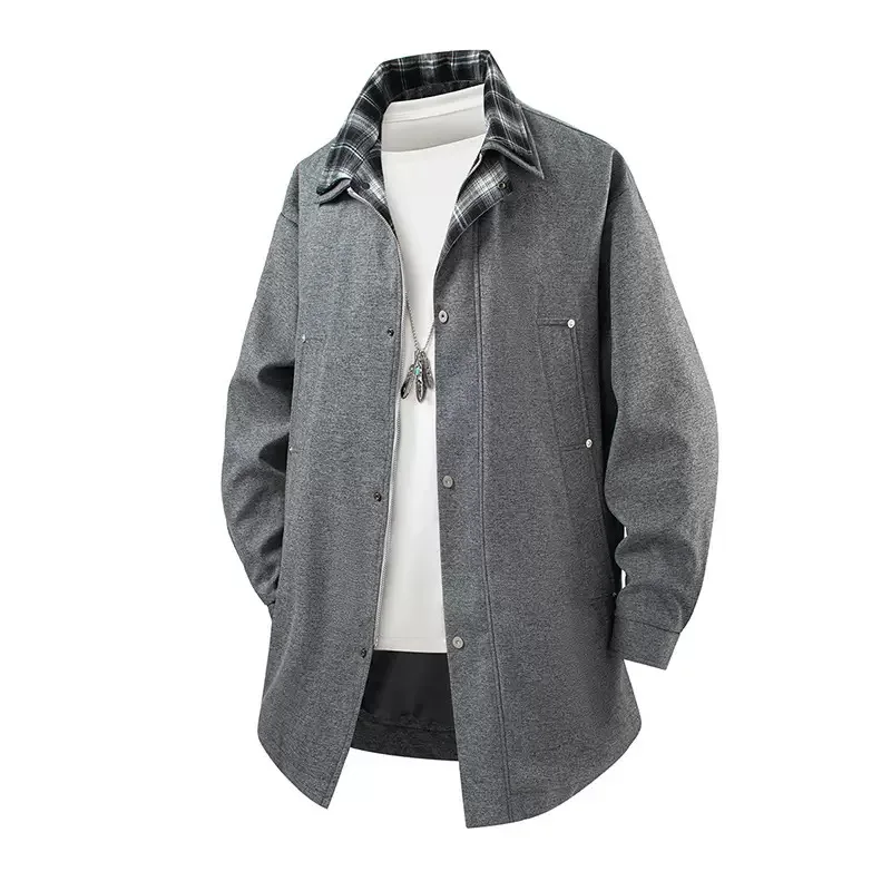 Spring and Autumn New Solid Color American Retro Medium length workwear jacket for men's casual loose sports plus size jacket