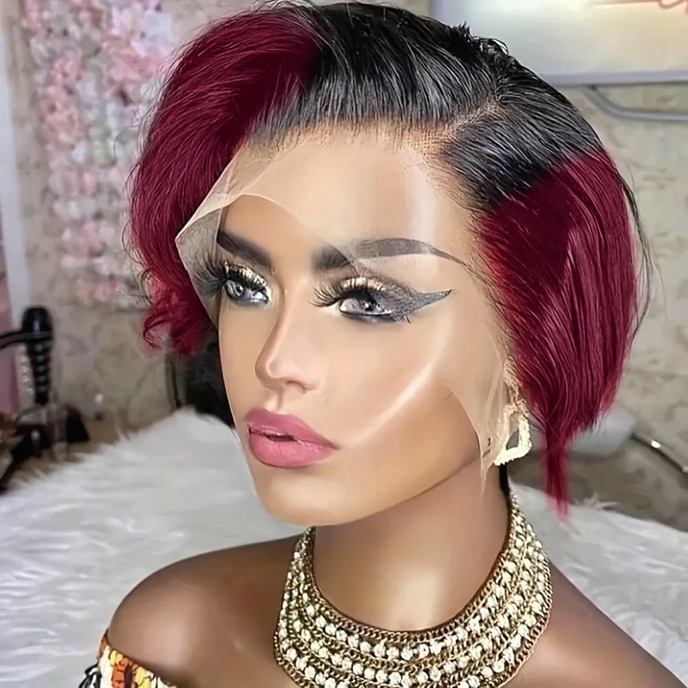 باروكة بيكسي بدانتيل أمامي 13X4 لون أسود وبني للنساء للاستخدام اليومي للحفلات شعر مستعار بقص عابث شعر مستعار قصير مفرود من شعر طبيعي #2