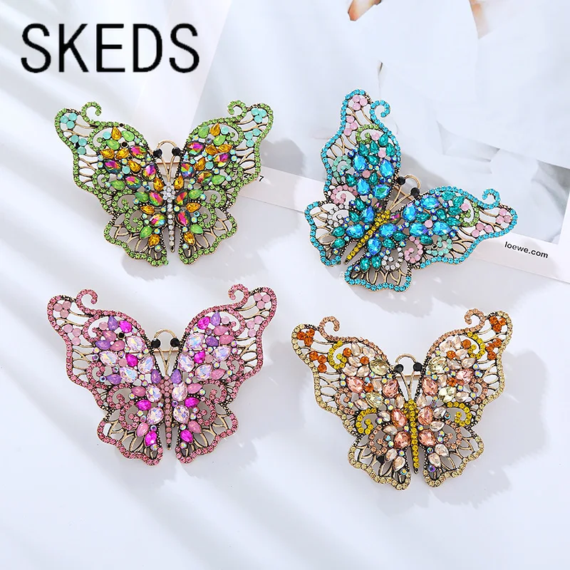 SKEDS Luxury High-end Women Lady Full Crystal Shiny Butterfly Brooches Pins Fashion Exquisite Creative Insect Badges Corsages