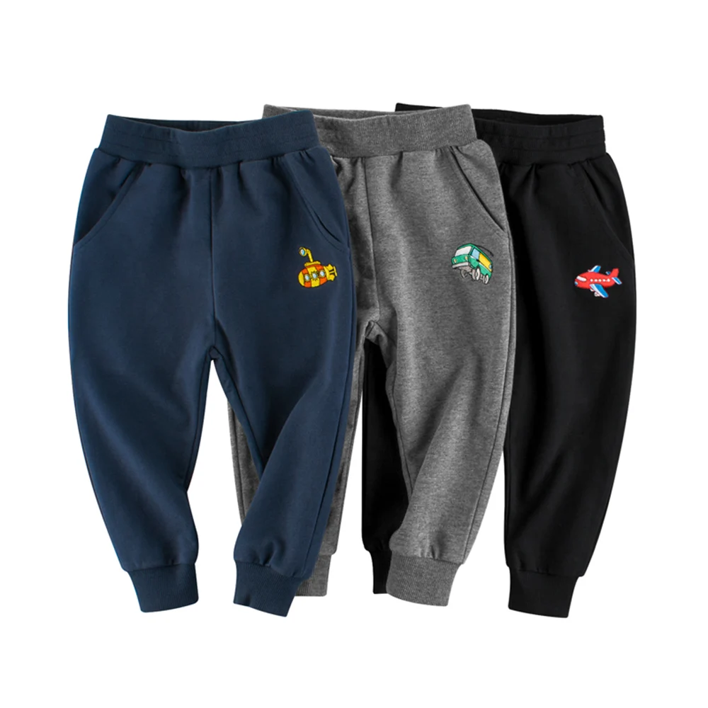 

OVTRB Boys Long Pants Toddler Vehicle Embroidered Cotton Casual Sports Jogger Pants Kids Stretchy Waistband Active Sweatpants