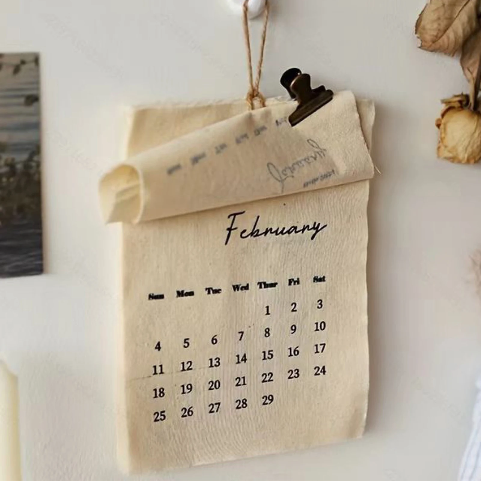 2026 패브릭 월 캘린더 12개월 재사용 가능한 텍스타일 플래너 포켓 포함 가정 사무실 공부용, 친환경 벽 장식