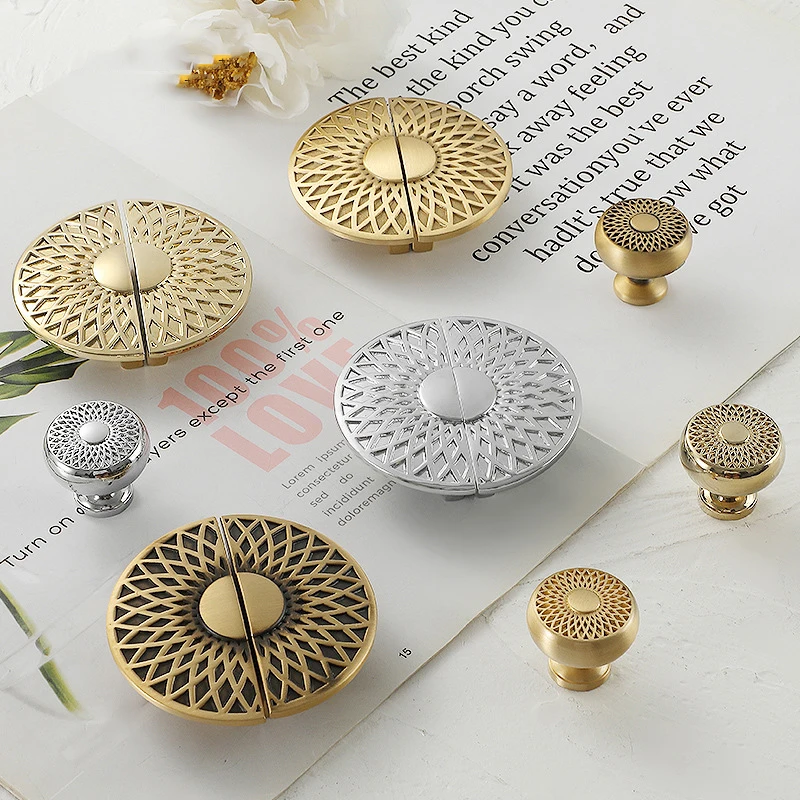 

Sunflower Gold Chrome Plated Drawer Single Hole Full Copper Cabinet Door Handle Manual Wardrobe Pure Copper Handle Creative