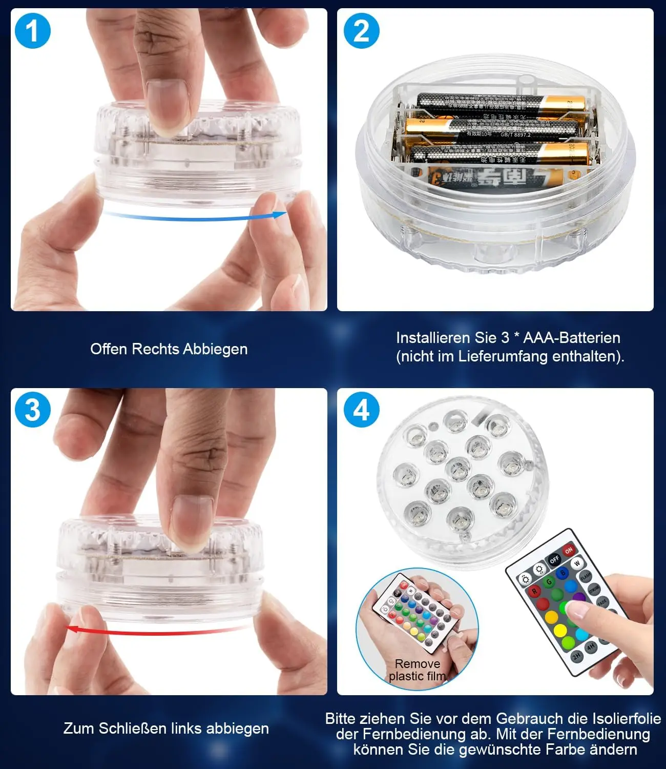 13 LED Underwater Light Pool Lighting Underwater,Pack of 4 LED with 4 Remote Control,RGB Colour Changing Swimming Pool, Fountain