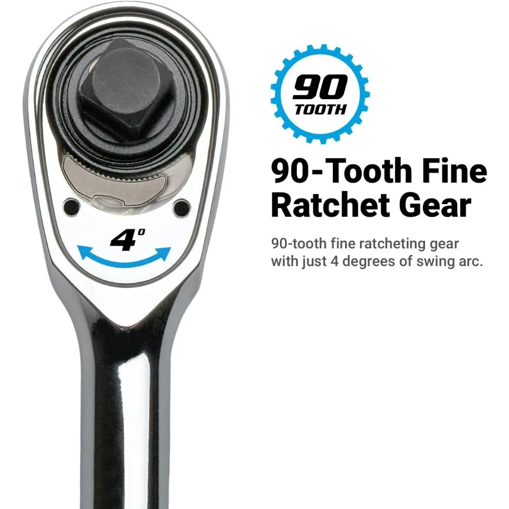 Extra Long 90-Tooth Fine Ratchet, 1/2 Inch Drive, 25 Inch Length, Ergonomic Soft Grip, High-Quality Long-Reach Tool