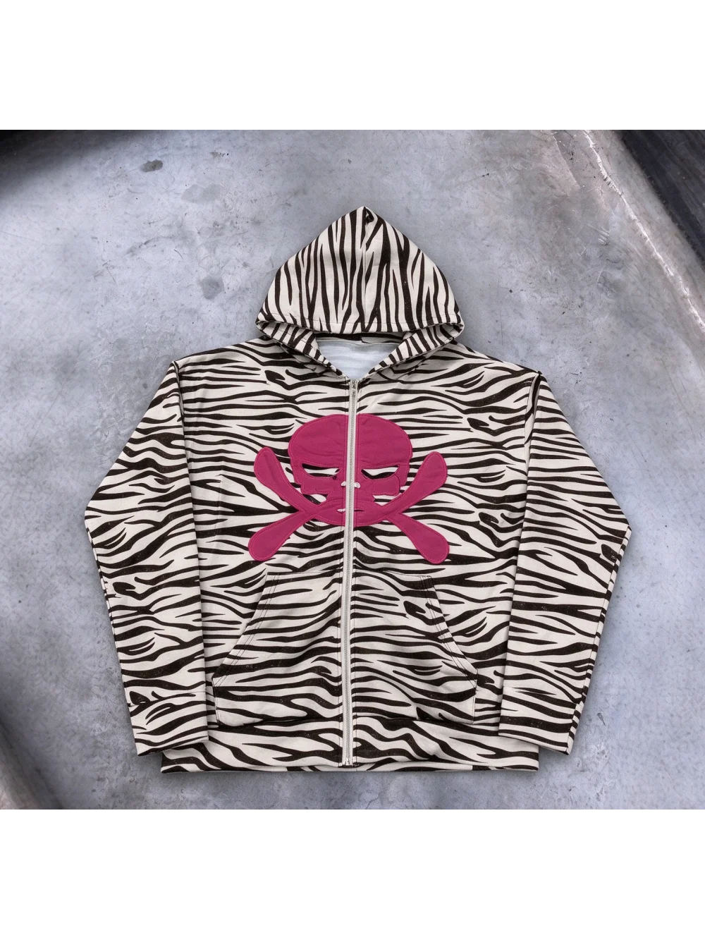 New autumn and winter vintage subculture plaid zebra print hooded sweatshirt punk skull patch coat gothic street trend unisex