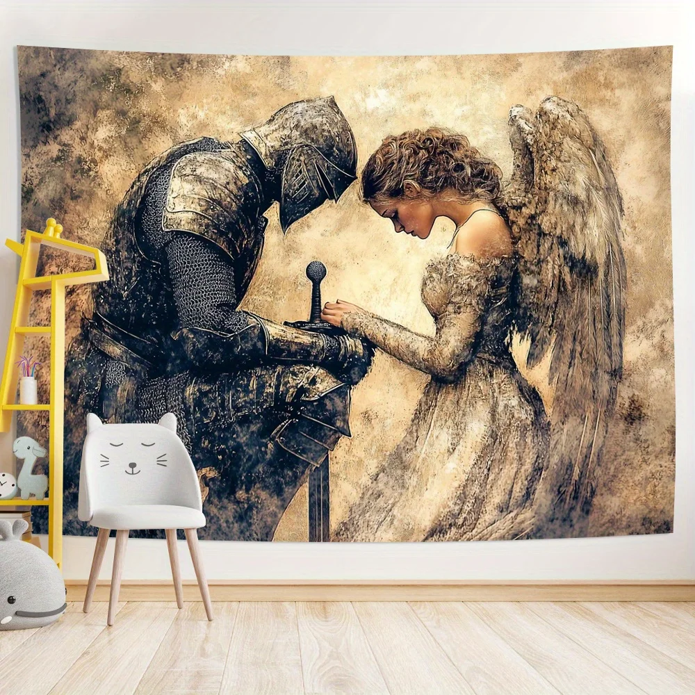 VIKAMA Knight & Angel Oath Tapestry Vintage Medieval Romantic Wall Hanging for Living Room Bedroom Homestay Decor