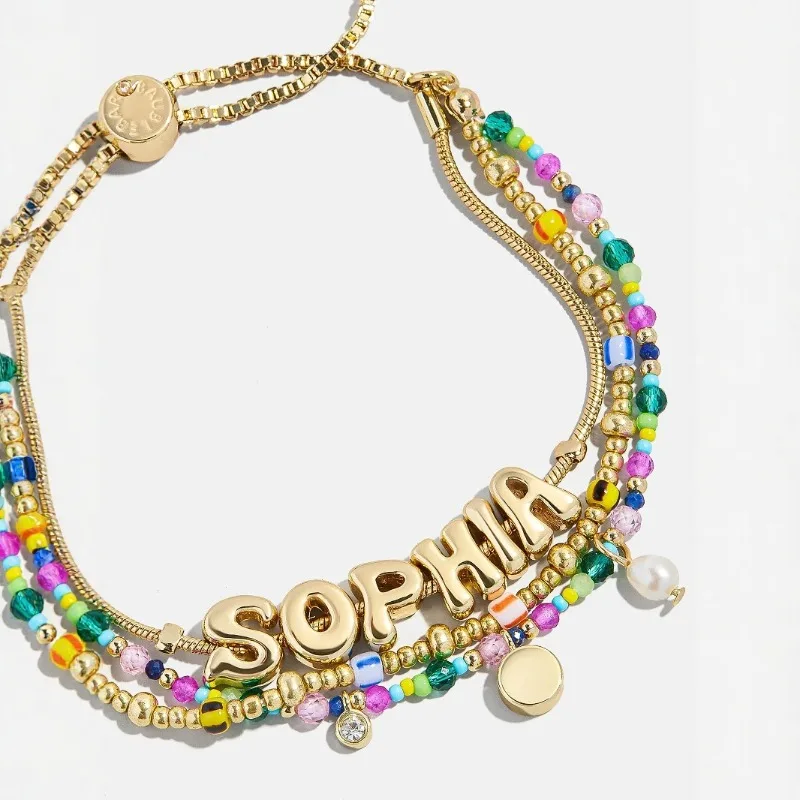

Браслет-слайдер с пузырьками и буквами на заказ - персонализированный воздушный шар с цирконием, регулируемый браслет, ювелирные изделия, Рождественский подарок для женщин