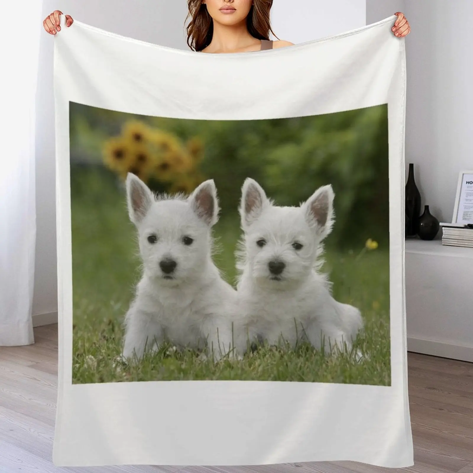West Highland Terrier Westie Puppies Throw Blanket Color Fast Cozy Throw Blanket