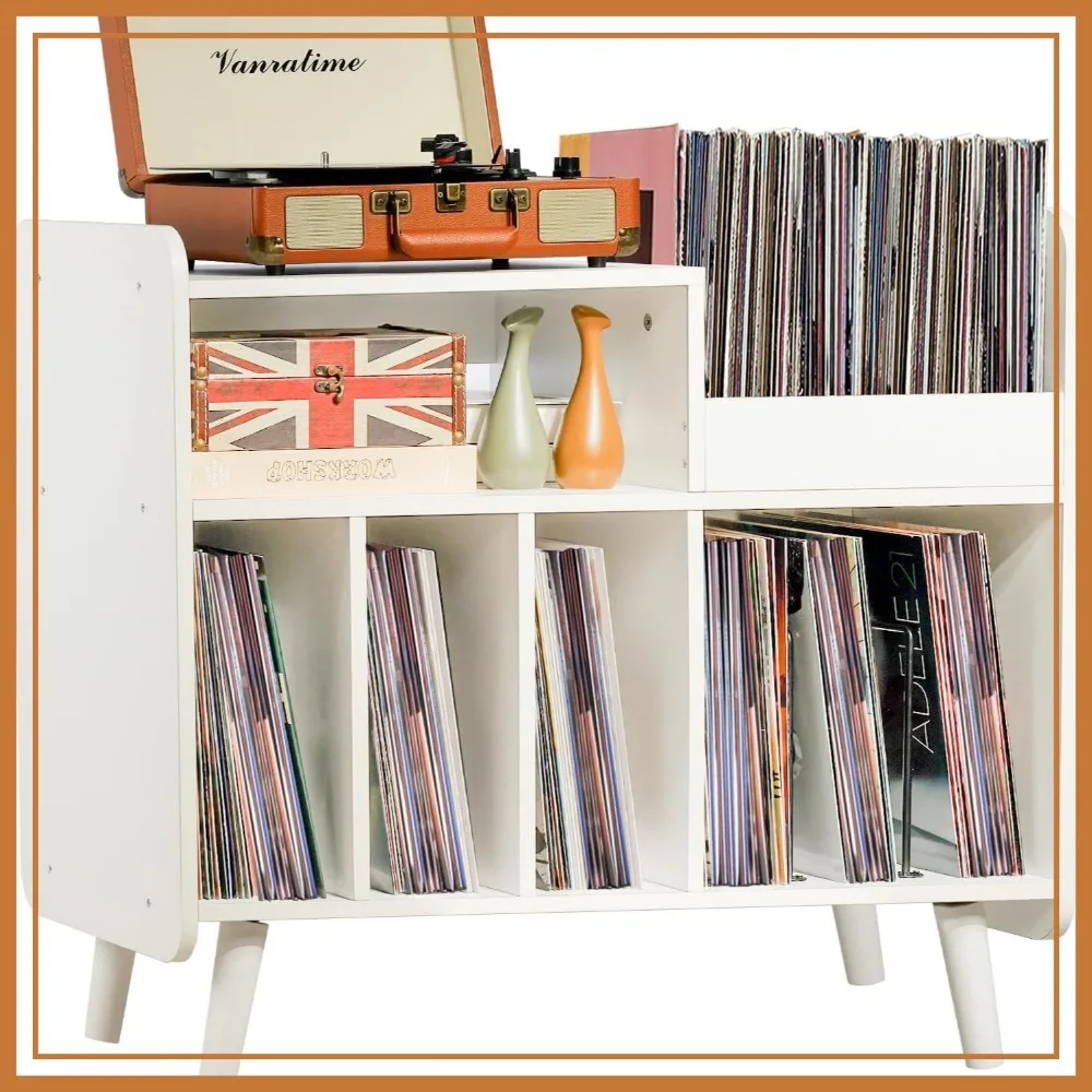 

Large Record Player Stand with Vinyl Storage, Mid Century Turntable Table for Living Room, Holds 350 Albums, White