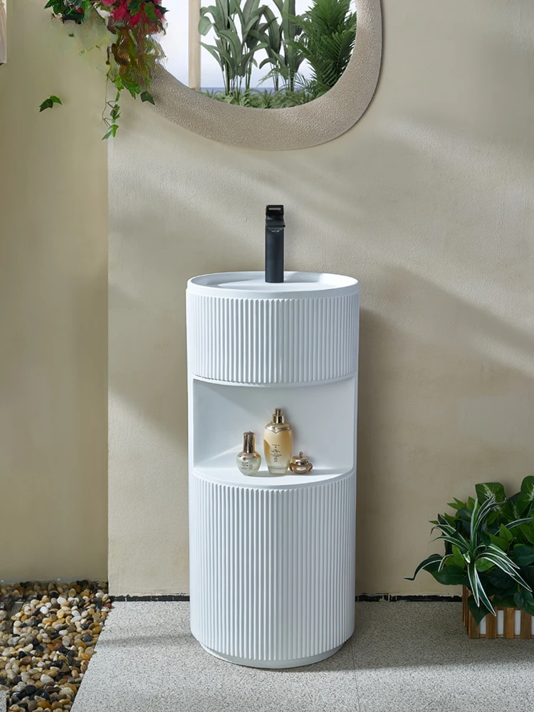 Cream air wash basin column basin integrated floor standing cylindrical outdoor balcony wash basin