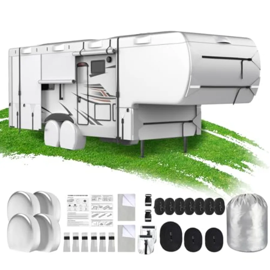 5th Wheel RV Cover 37-41ft for outdoor storage, 420D Oxford fabric, black, rip-stop anti-UV waterproof windproof with 3 extra s